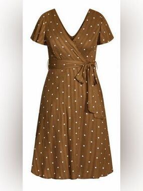 City Chic Brown Polka Dot Wrap Midi Dress